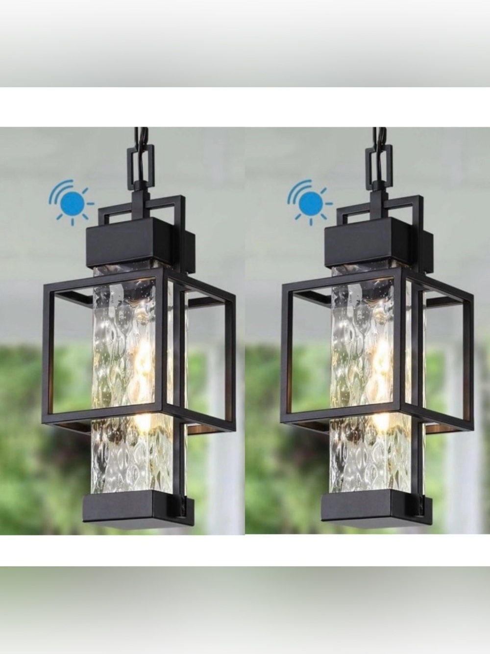 Set of 2 Dusk to Dawn 15" Outdoor Indoor Pendant Exterior Hanging Lanterns